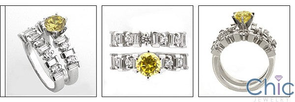Matching Set 1 Ct Canary Round Channel Ct Prong Cubic Zirconia Cz Ring