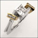 High Quality Cubic Zirconia Princess Cut Engagement Ring Euro Shank Two Tone 14K Gold