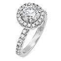 1.5 Round Center Halo Pave Cubic Zirconia 14K White Gold Engagement Ring