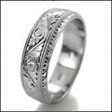 Mens 7 MM Hamnd Engraved Ct Bezel Set Cubic Zirconia CZ Wedding Band