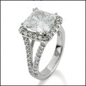 Engagement 3 Ct Princess Center Pave Split Cubic Zirconia 14k White Gold Ring