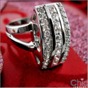 Right Hand Ring Princess Round Elongated Cubic Zirconia 14k White Gold