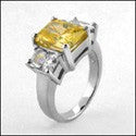 3 Stone Canary Yellow 3 Ct Radiant Center Cubic Zirconia Cz Ring