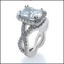 2 Carat Radiant Center Engraved Euro Shank in Pave Cubic Zirconia Engagement Ring 14k W Gold