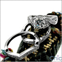 Matching Set 1.25 Ct Round Center Fitted Pave Wedding Cubic Zirconia Cz Ring