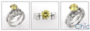 Matching Engagement Ring Set 1.5 Canary Round Cubic Zirconia Center Baguettes in Channel 14k White Gold