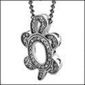 Cubic Zirconia Cz Turtle Charm in Pave Set Round Pendant