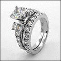Matching Set 1 Ct Round Center in 4 Prongs Cubic Zirconia Cz Ring