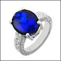 Anniversary 6 Ct Sapphire Oval Engraved Cubic Zirconia Cz Ring