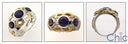 Estate 3 Bezel Set Sapphire Round Cubic Zirconia Two Tone Gold Ring