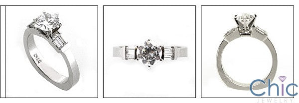 Engagement 1 Ct Round Center Channel Baguettes Euro Shank Cubic Zirconia Cz Ring