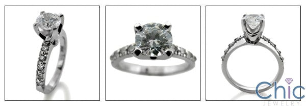 Engagement 1 Ct Round 4 Prong Center Pave Cubic Zirconia Cz Ring