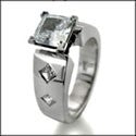 Engagement 1.5 Ct . Princess Center Burnished Princess Cubic Zirconia Cz Ring