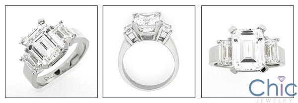 4 Carat Emerald Cut High Quality Cubic Zirconia 3 Stone Ring 14 White Gold