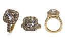 Cushion Cut CZ 4 Carat Engagement ring with Euro shank 14K Yellow Gold