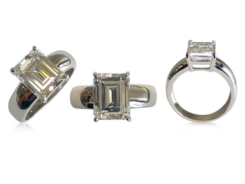 14 carat emerald cut pink zirconia ring Sterling Silver