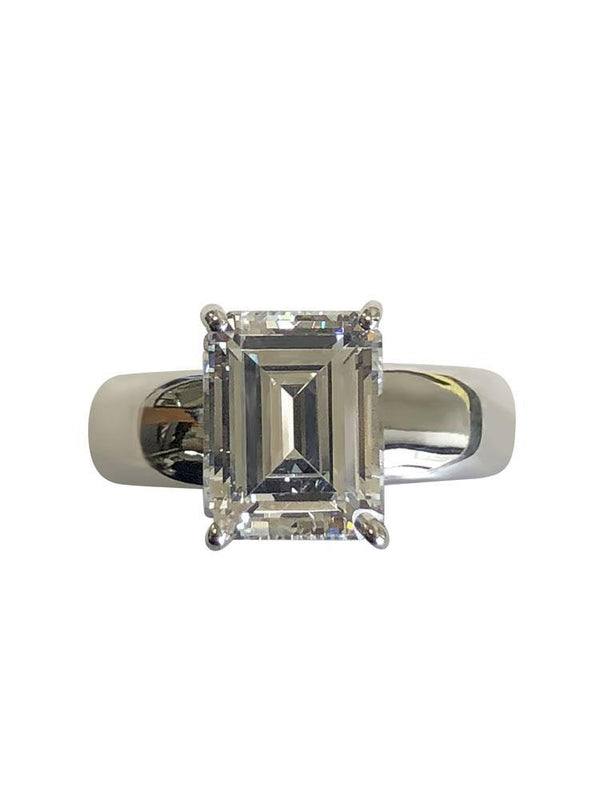 4 Carat Emerald Cut 10 MM by 8MM Cubic Zirconia Solitaire ring 14K white gold