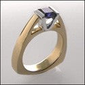 Cubic Zirconia Sapphire 0.60 Carat Princess channel Euro Style Two Tone 14K Gold Ring