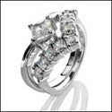 Matching Set .50 Princess Solitaire Fitted Cubic Zirconia Cz Ring