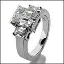 Cubic Zirconia 2 Carat Emerald Cut Baguette 3 Stone Cz Ring 14K White Gold
