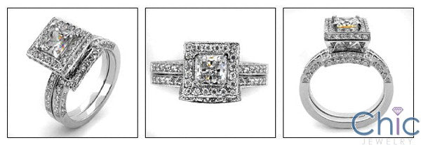 Matching Set 1 Ct Princess Center Pave Fitted Cubic Zirconia Cz Ring