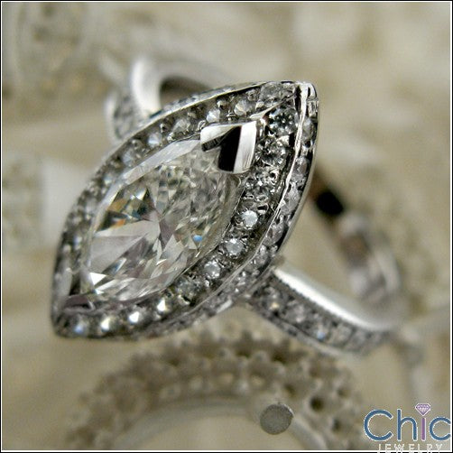 Engagement 1.5 Marquise Center Pave Cubic Zirconia Cz Ring