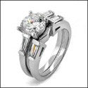 Matching Set 1.5 Ct Round Baguettes in Channel Cubic Zirconia Cz Ring