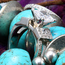 CZ Matching Engagement Ring Set 1.5 Princess Pave Sides Cubic Zirconia 14K White Gold