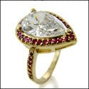 Estate 3.5 Ct Pear Yellow Gold Cubic Zirconia Cz Ring