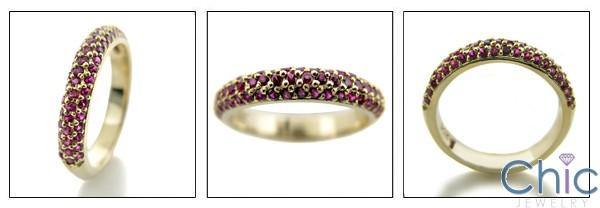 .75 Round Ruby Pave Cubic Zirconia Wedding Band 14K Yellow Gold