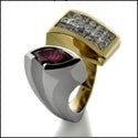 Anniversary Ruby Marquise Bezel Set Invisible Cubic Zirconia 14K Gold Ring