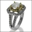 1 Carat Princess Center Cubic Zirconia Two Tone Halo 14K Gold Engagement Ring