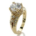 Anniversary 2 Carat Round Center Double Prongs Cubic Zirconia Ring With Bezel and Pave Sides in Yellow Gold