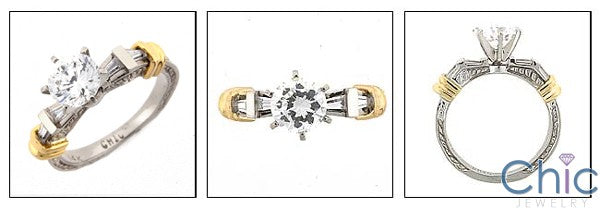 Engagement Two tone Engraved 1 Ct Round Center Cubic Zirconia Cz Ring