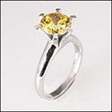 Solitaire 2.25 Canary Yellow Round 6 Prong Cubic Zirconia 14K White Ring