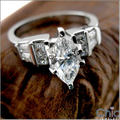 Engagement 1.5 Marquise center Channel Cubic Zirconia Cz Ring