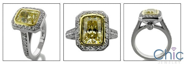 Canary Radiant Cut Cubic Zirconia 2 Carat Bezel Ring in Halo 14k Gold
