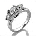 Cubic Zirconia 3 Stone 0.75 Round Center .25 Each Side 14k White Gold Ring