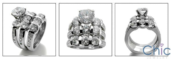 Matching Set 5.5 TCW Round Ct 2 Channel Wedding Cubic Zirconia Cz Ring