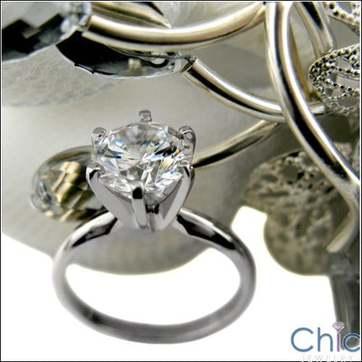 Cubic Zirconia Solitaire Ct Round Prong Tiffany 14K White Gold Ring