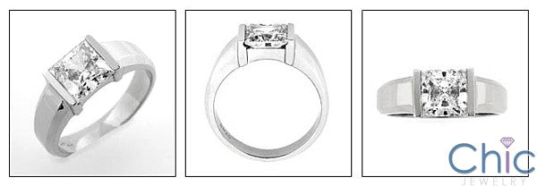 Solitaire 2 Ct . Princess in Channel Cubic Zirconia Cz Ring