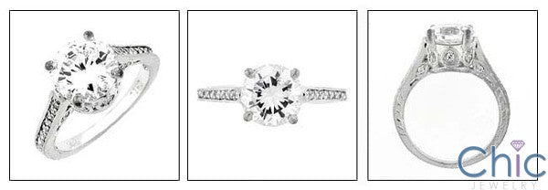 Engagement 2.5 Ct Round Antique Pave Ct Engraving Cubic Zirconia Cz Ring