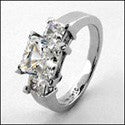 3 Stone Cubic Zirconia Ring 1.5 Carat Princess Center Half Carat Sides in Prongs 14k White Gold