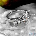 Wedding Round Asnd Wide Baguettes in Share Prong Cubic Zirconia CZ Band 