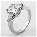 3 Stone 2 Ct Oval Center Trillions Cubic Zirconia 14K WhIte Gold Ring