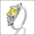 3 Stone Canary Royal Princess Trillion Cubic Zirconia Cz Ring