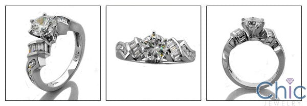 Engagement 1 Ct Round Center channel set Baguettes Cubic Zirconia Cz Ring