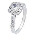 Engagement .75 Ct Cushion Center Halo Cubic Zirconia 14K W Gold Ring