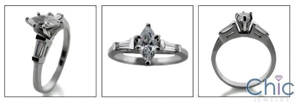 .50 Marquise Center Tapered Baguettes Channel Set  Cubic Zirconia Engagement Ring 14K White Gold