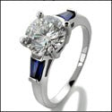 Engagement 2.25 Round Diamond CZ witihandsapphire Baguettes Cubic Zirconia Cz Ring